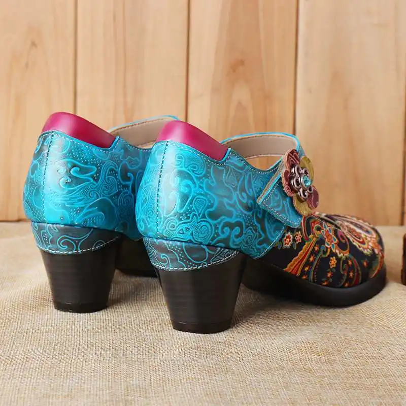 Socofy/женские туфли-лодочки в богемном винтажном стиле; сезон весна-лето; женская обувь mary jane из натуральной кожи; Новая женская обувь на высоком квадратном каблуке