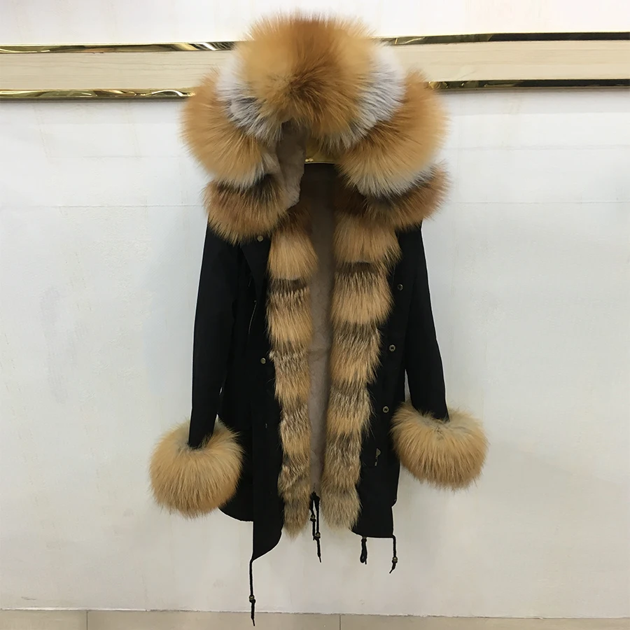 

real fur parkas red fox fur parkas thick warm outwear 2018 new fox fur collar parkas rabbit fur liling 90cm