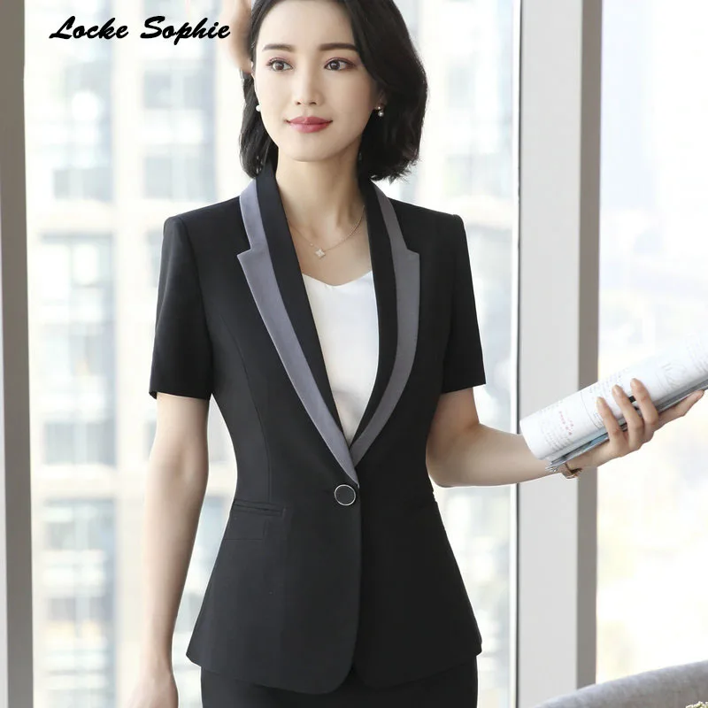 1pcs Women's Plus size Blazers coats 2019 Summer cotton Splicing short sleeves Small Suits jackets ladies Skinny Blazers Suits
