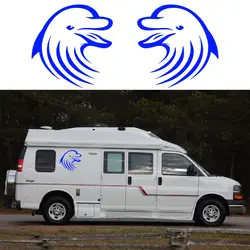 2x Дельфин Графика (один для каждой стороны) camper van Графика Двигатель дома Винил Графика комплект наклейки Наклейки для автомобиля 473 мм x 440 мм