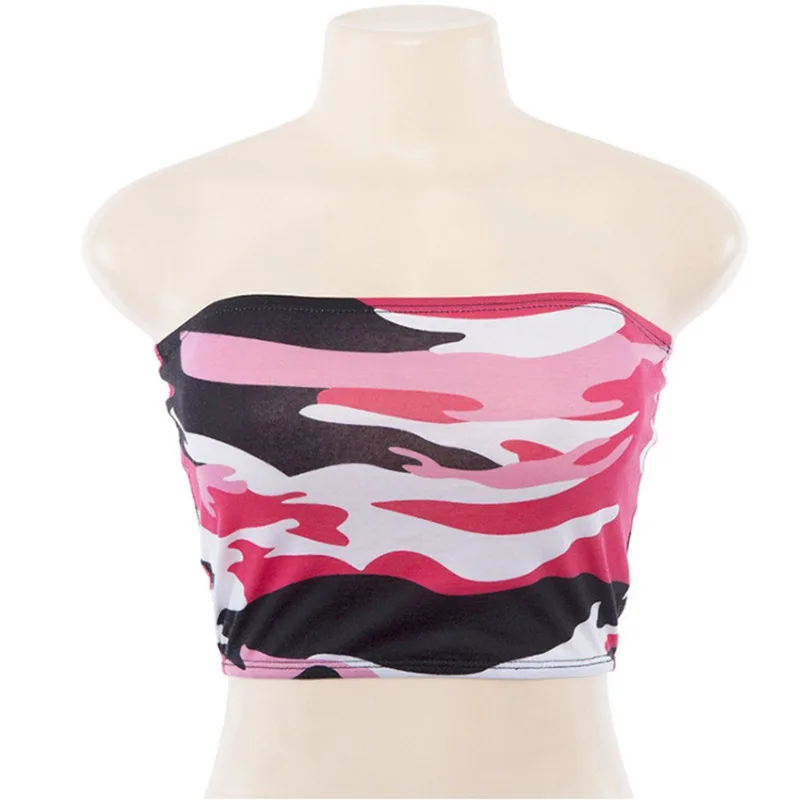 Fashion Strapless Top Camouflage Womens Tube Tops Sexy Bandeau Boob Ladies Summer Tops Sexy Backless Tube Tops - Цвет: Красный