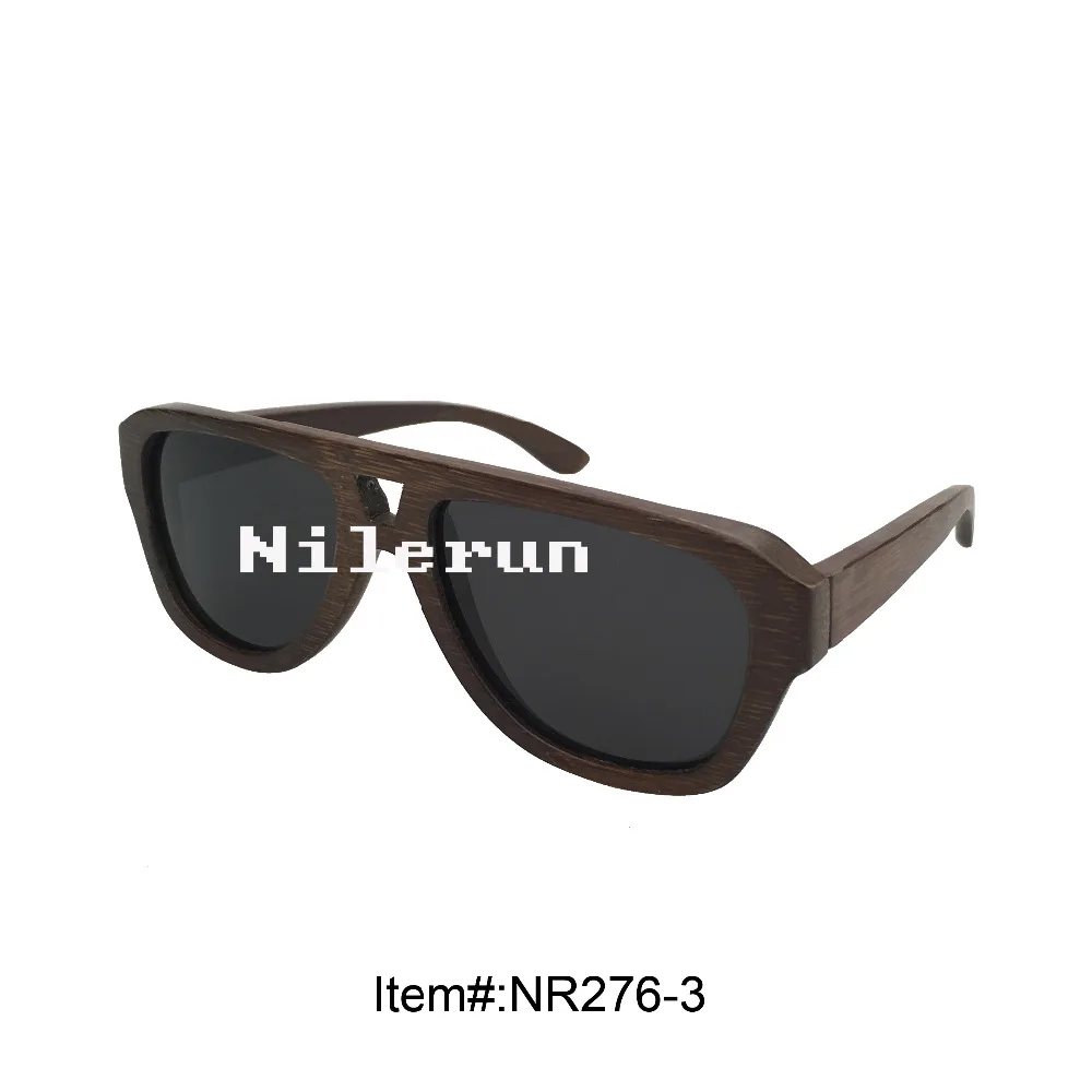 

cool men's pilot style black polarized lens dark brown bamboo frame sunglasses