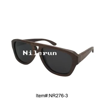 

cool men's pilot style black polarized lens dark brown bamboo frame sunglasses