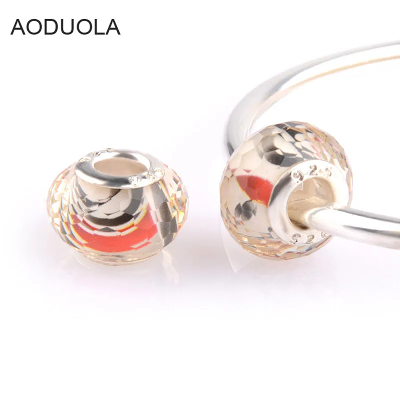 

AODUOLA 14mm 925 Silver Faceted CUT White Murano glass Beads Fit Bracelet Charms For Women Jewelry bracelet Making SZ-14