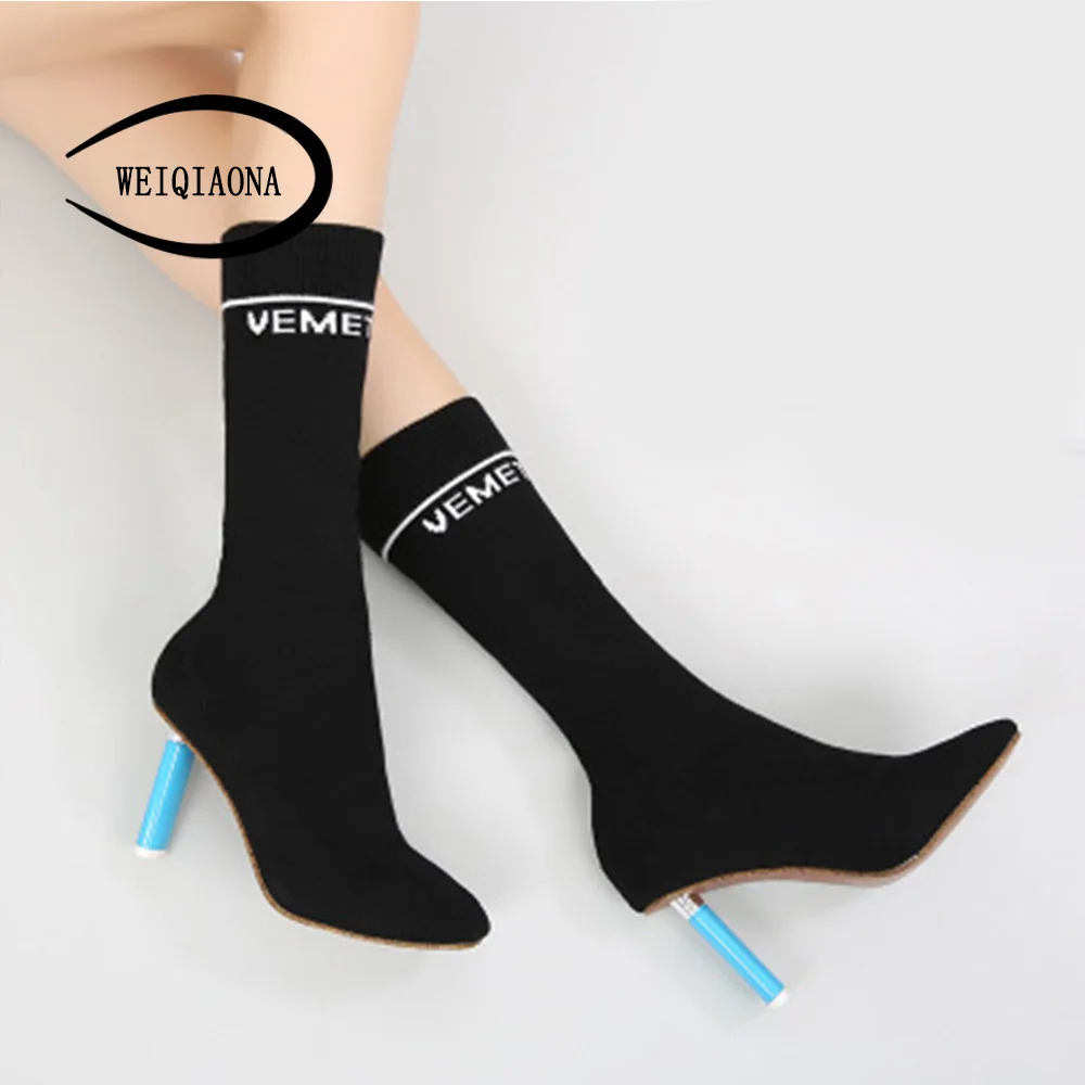 Weiqiaona rouge Du Chaussures 33 Taille Marque Noir Neige Femmes Orteil Talon Mi Design Pointu Grand 43 Parti ivoire Ciel Haut 2018 pu mollet Bottes gqTrw8xg