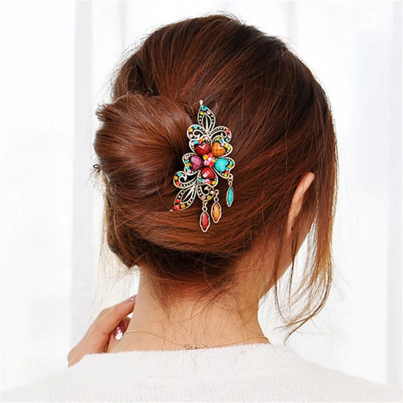 

New 1pc Random Color Women Lady Retro Rhinestone Flower Tuck Comb Hair Fork Hair Accessory Tool se5