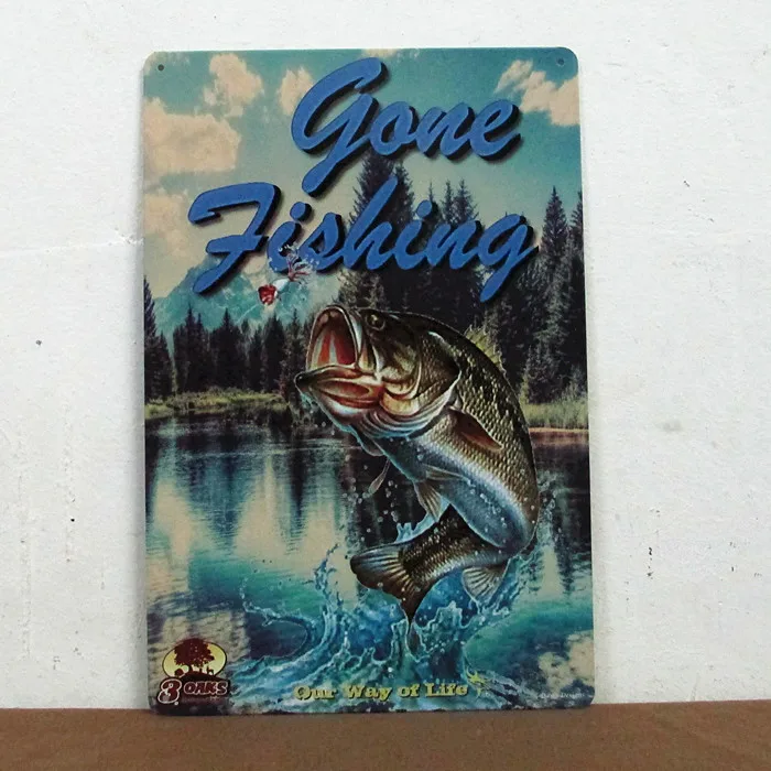 Gone Fishing Vintage Look Shabby Chic Gift Metal Sign 106180062042
