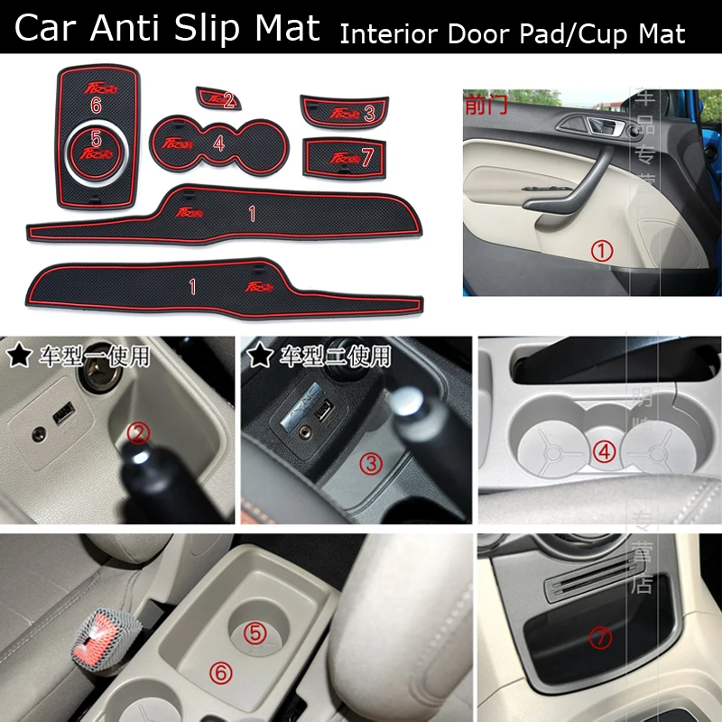 

free shipping!!!8pcs/set For Ford Fiesta 2009- 2014 3D Rubber Car Mat Car Anti Slip Mat Non-slip Mats Interior Door Pad/Cup Mat
