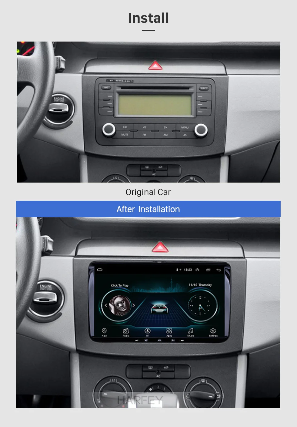 Harfey Автомобильный gps Радио " 2din Android 8,1 головное устройство Автомобильный мультимедийный плеер для VW Volkswagen SEAT LEON CUPRA Skoda Passat b5 b6 CC