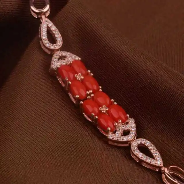  Bracelet en pierres précieuses naturelles de corail rouge Bracelet en forme de chaîne de géométrie 