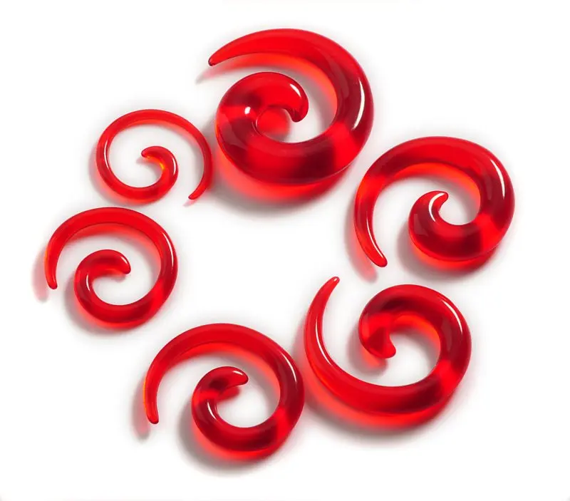 12 шт. шикарный спиральный ушной конус, акриловый ушной штекер, расширитель, носилки, тоннель, набор для пирсинга, ювелирные изделия для тела - Окраска металла: C Red
