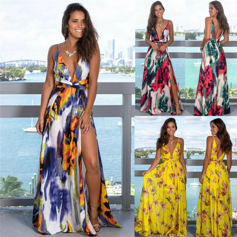 

HIRIGIN Womens Boho Floral Maxi Dress Lady Party Evening Summer Beach V Neck Sundress Plus Size Dresses