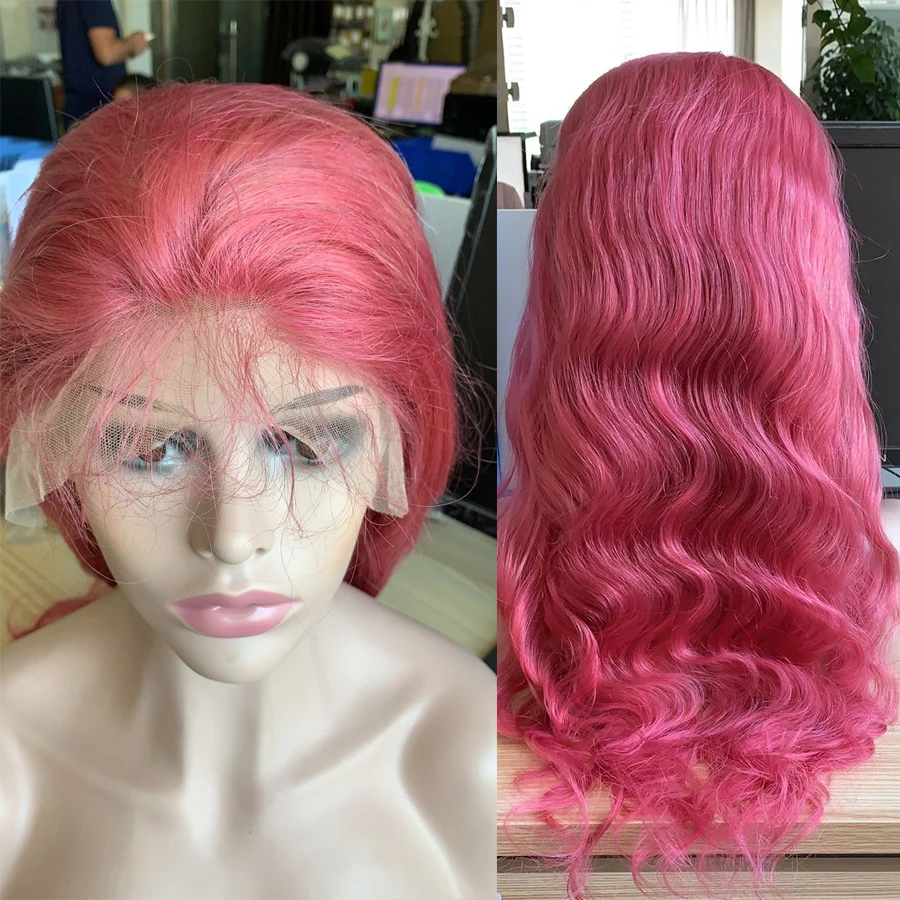 Roselover peruana de cabello humano Remy de Color rosa 13*6 Peluca de encaje frontal Pre-arrancado cabello pelo lacio con el pelo del bebé Glueless peluca