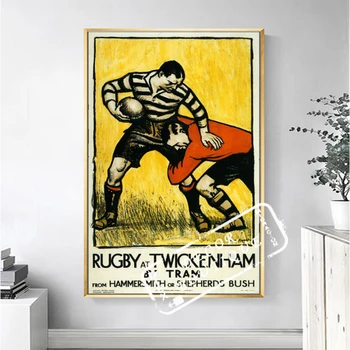 

Vintage Advertising Poster Rugby at Twickenham Sports Classic Canvas Paintings Wall Posters Stickers Home Decor Gift