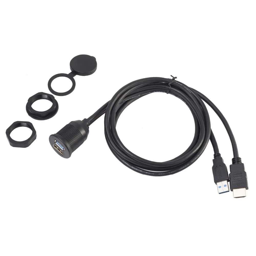 USB 3.0 و HDMI إلى HDMI + USB3.0 AUX التمديد داش لوحة للماء سيارة فلوش جبل كابل ل سيارة قارب و دراجة نارية