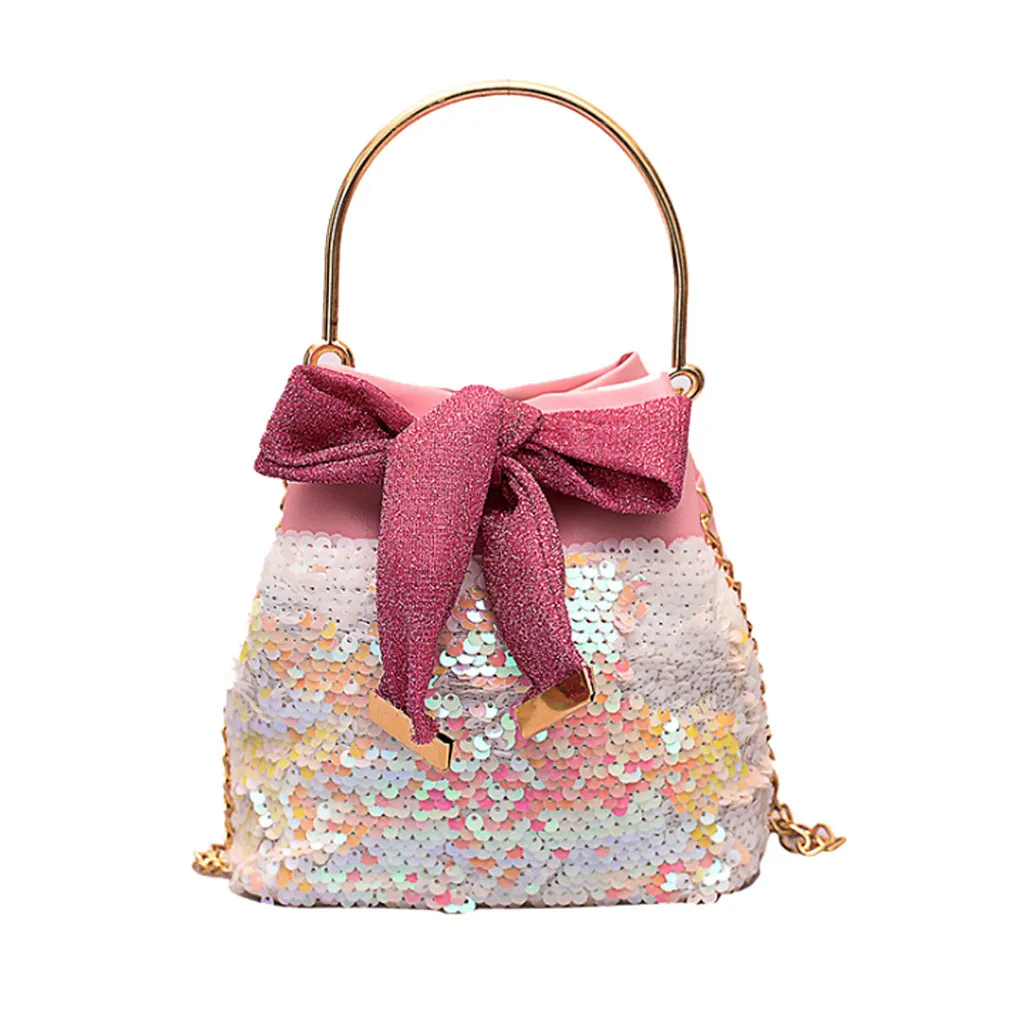 

Women's Fashion Metal Handbag Bow Sequins Messenger Bag Chain Wild Bucket Bag summer women bags crossbody Bow Panelled