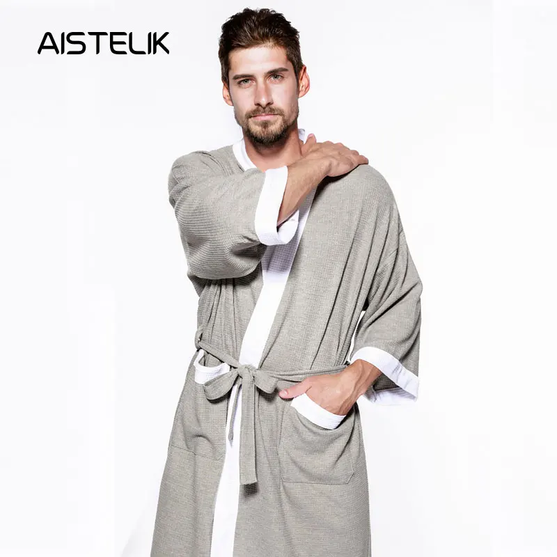 Autumn men's cotton long-sleeved extra large size bathrobe long section plus fertilizer to increase nightgown cotton