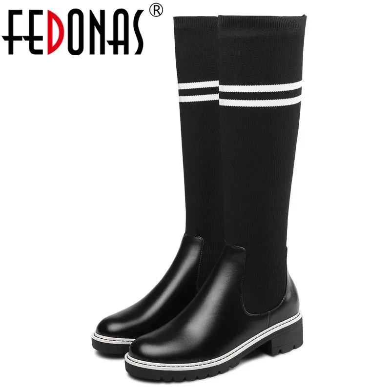 

FEDONAS New Brand Women Knee High Boots High Heels Long Stretch Shoes Woman Party Club High Boots Female Motorcycle Boots