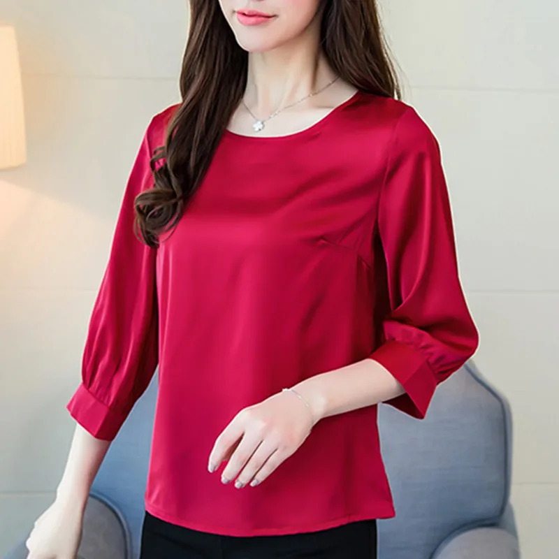

Women Blouses Casual OL Silk Blouse Spring Loose Basic Satin Shirt Work Wear Blusas Feminina Tops Shirts Plus Size XXXL Green