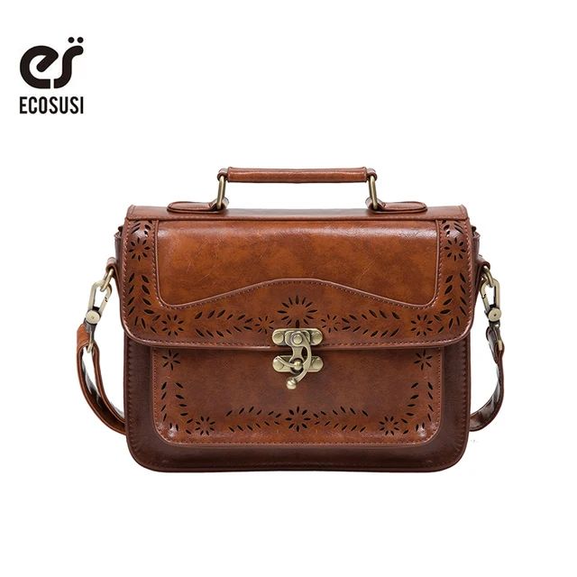 ECOSUSI Retro Women Messenger Bag Vintage Satchel Bags Shoulder Briefcase for Women Bolsas Femininas satchel
