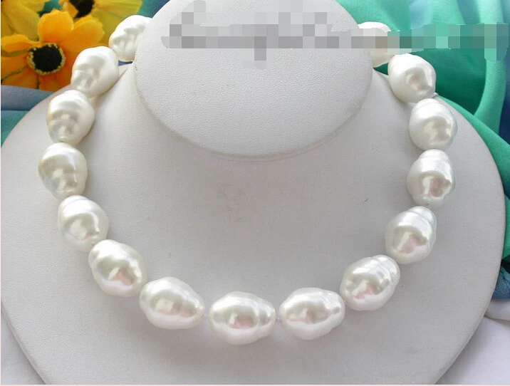 

Free shipping 18" 15*19mm white BAROQUE SEA SHELL PEARL NECKLACE