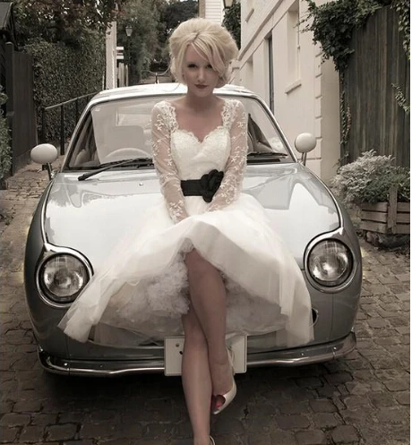 

bridal gowns casamento lace long sleeve vestido de noiva 2014 new fashionable romantic sexy short wedding dress free shipping