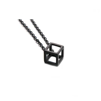 

Classic Geometric Cube Necklace For Men Stainless Steel Hollow Out Square Big Black Pendant Choker Necklaces For Women collare