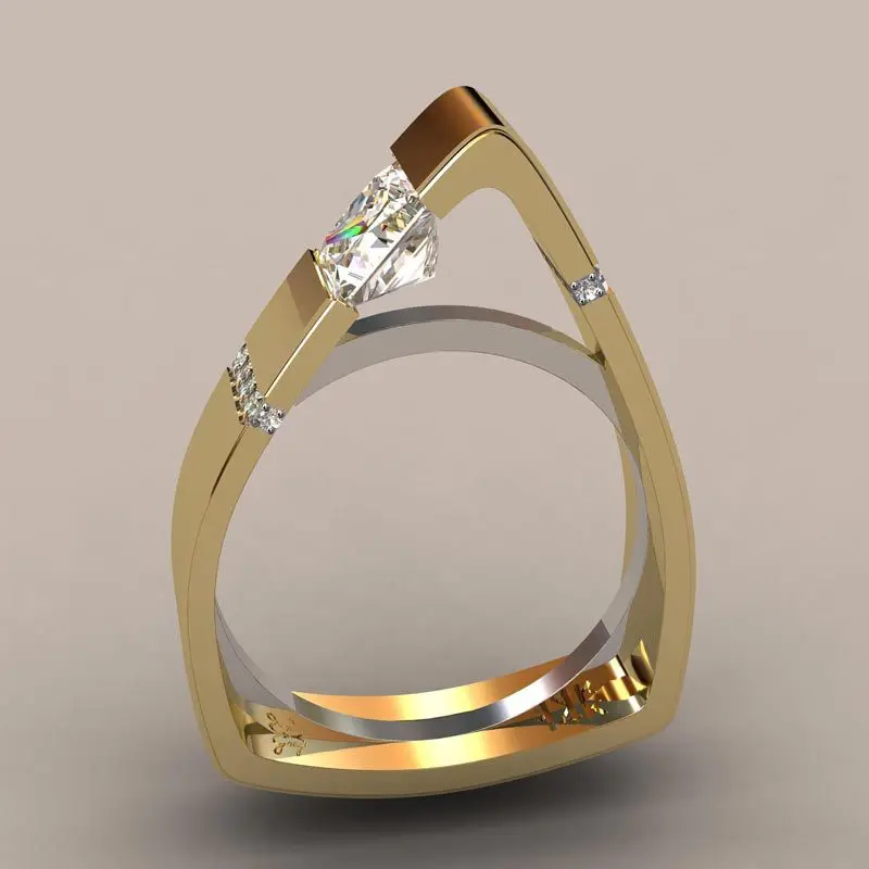 

925 Silver Women Zircon Rings Shiny Gold and Silver Triangular Geometry Simple Zircon Ring for Woman Men Fashion Jewelry