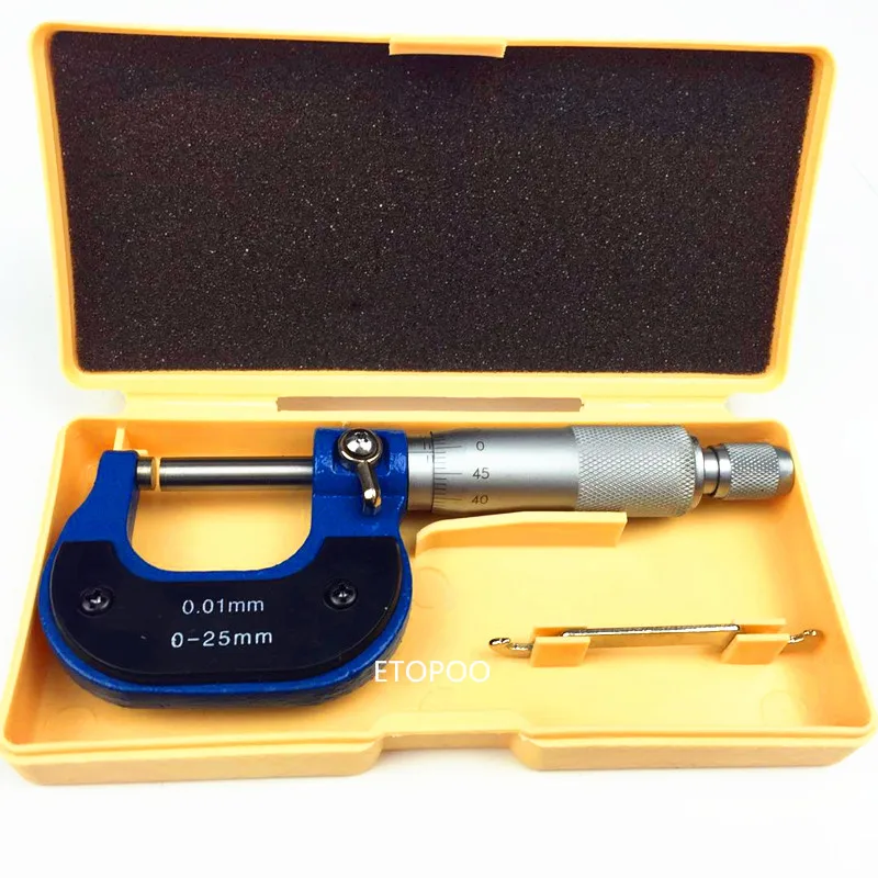 Высококачественный синий оправа из нержавеющей стали 0-25 мм наружный микрометр 25 мм толщина микрометра штангенциркуль измерение инструмент