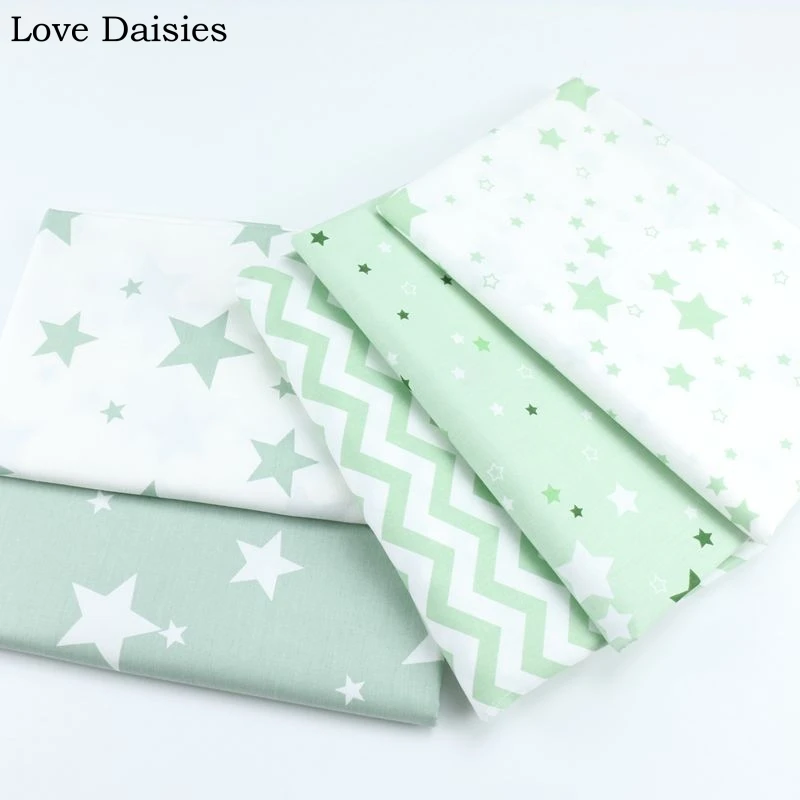 100 Cotton Twill Cloth Nordic Wind Simple Green Mini Big Stars
