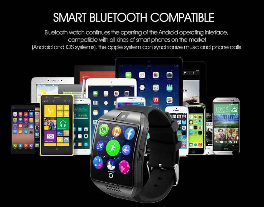 Bluetooth Смарт-часы для мужчин Q18 с камерой Facebook Whatsapp Twitter Синхронизация SMS Smartwatch поддержка SIM TF карты для IOS Android