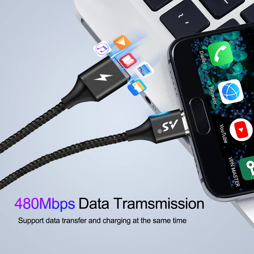AS المصغّر usb كابل 1 m المغناطيسي ل Xiaomi Redmi ملاحظة 3A سريع شحن شاحن USB للهاتف المحمول كابل بيانات لسامسونج S7 LG