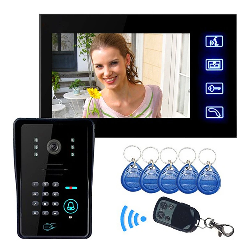 7\ LCD Video Door Phone Doorbell Bell Intercom Touch Key System Video Camera With Code Keypad Lock Remote