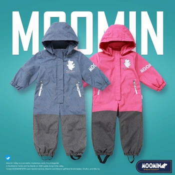 

Moomin 2016 Spring baby girls rompers Polyester Covered Button girls jumpsuit Turn-down Collar girls customs Character Pink