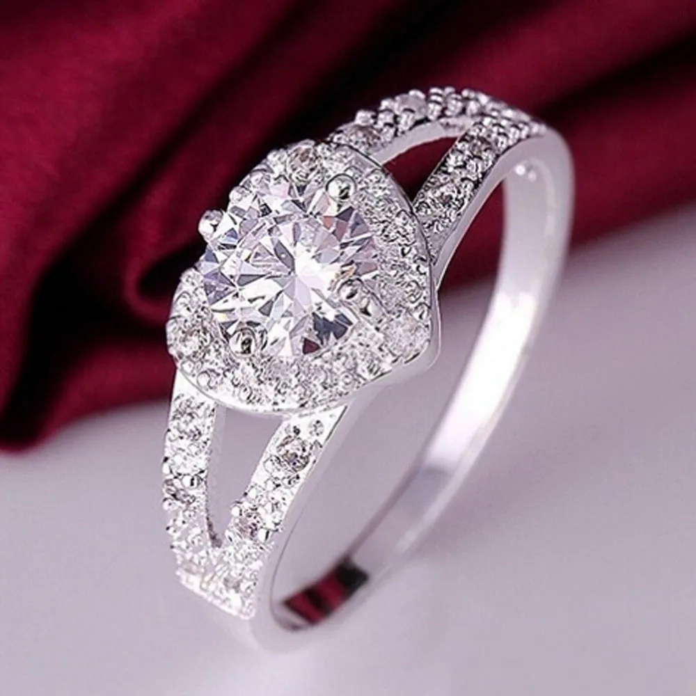 1pc elegant ring for women engagement wedding female crystal heart shaped love silver plated rings jewelry - Heart Shaped Diamond Wedding Ring 1pc elegant ring for women engagement wedding female crystal heart shaped love silver plated rings jewelry - Heart Shaped Diamond Wedding Ring