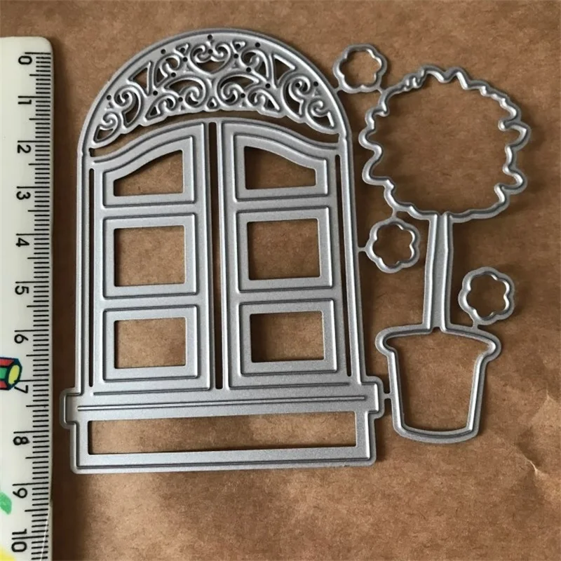 

Swovo Window flowers potted frame Metal Cutting Dies for Scrapbooking DIY Craft Paper Card Making Decorative Embossing 101*96MM
