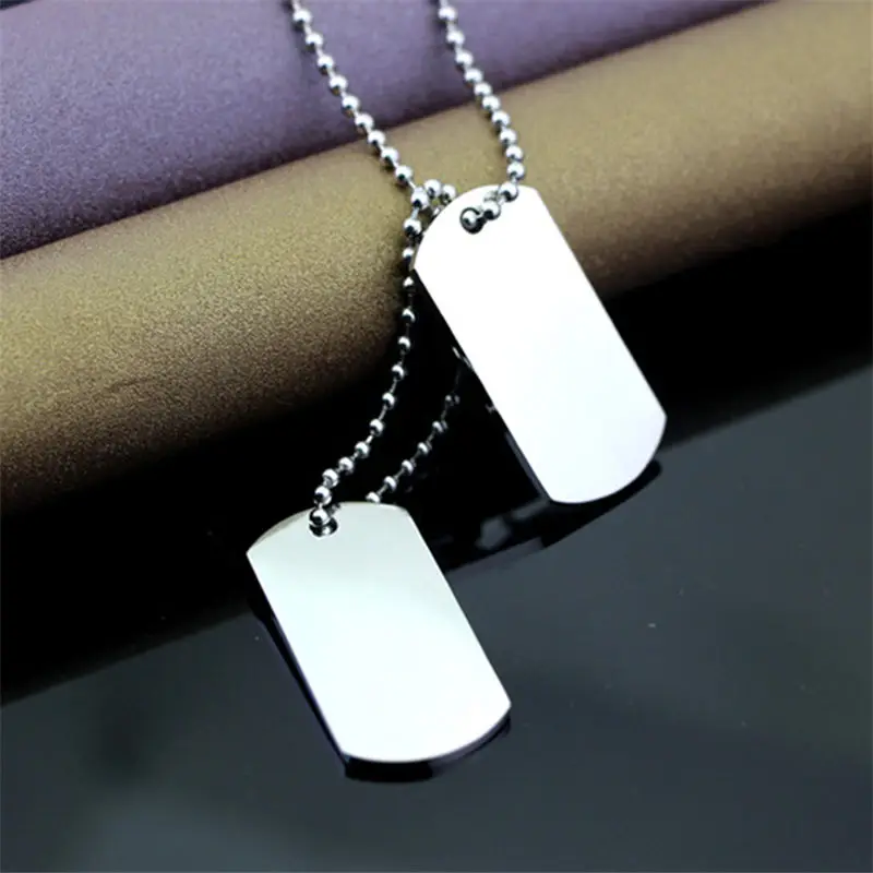 2pcs Men Army Military Stainless Steel Dog Tags Custom ID Pendant Necklace  Chain