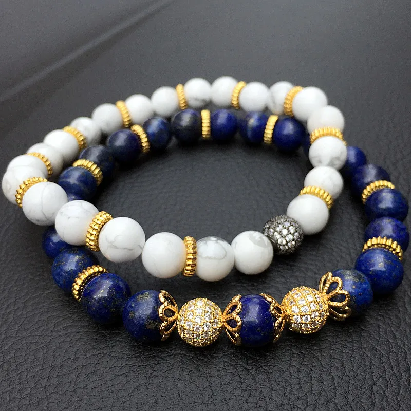 Mcllroy Paved Beaded Bracelets White Bracelets&Bangle Elastic Rope Chain Natural Stone For Women and Men Jewelry