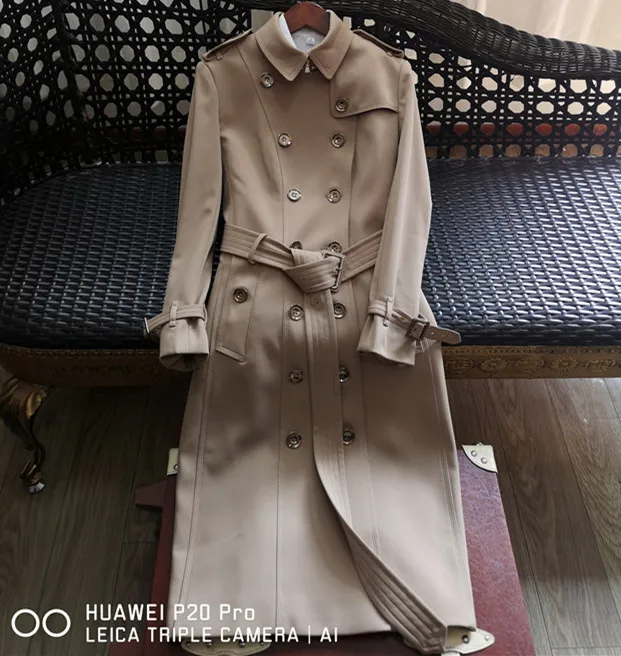 

Coat Female High Quality 2019 Spring Women Medium Length Double Breasted Trench Epaulet British Outerwear Wrinkle Resistance New
