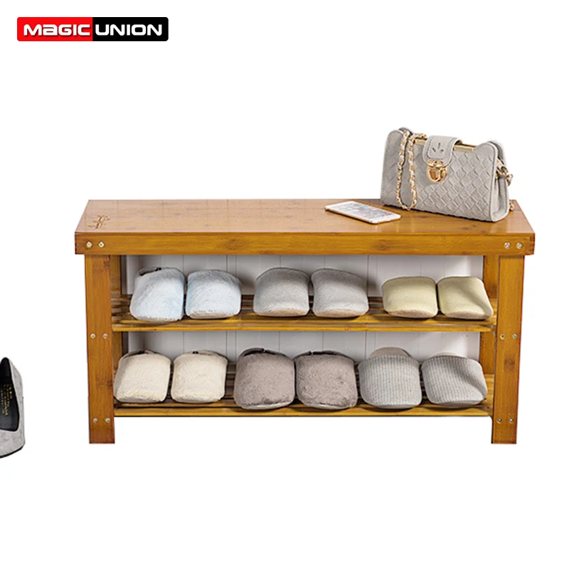 Magic Union Door Shoe Bench Solid Wood Two Layer Shoe Cabinet