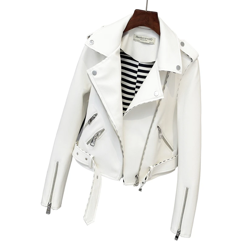 Fitaylor New Autumn Faux Suede Womens Motorcycle Jacket Faux Leather Jacket Women Biker Jacket Slim White PU Coat