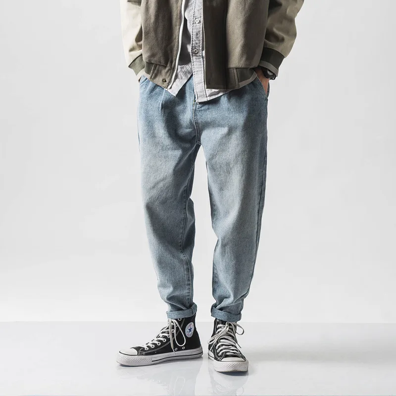 

Hot 2019 tide spring jeans casual wild men's elastic band slim pants slim pants elastic retro large size quality brand clothing