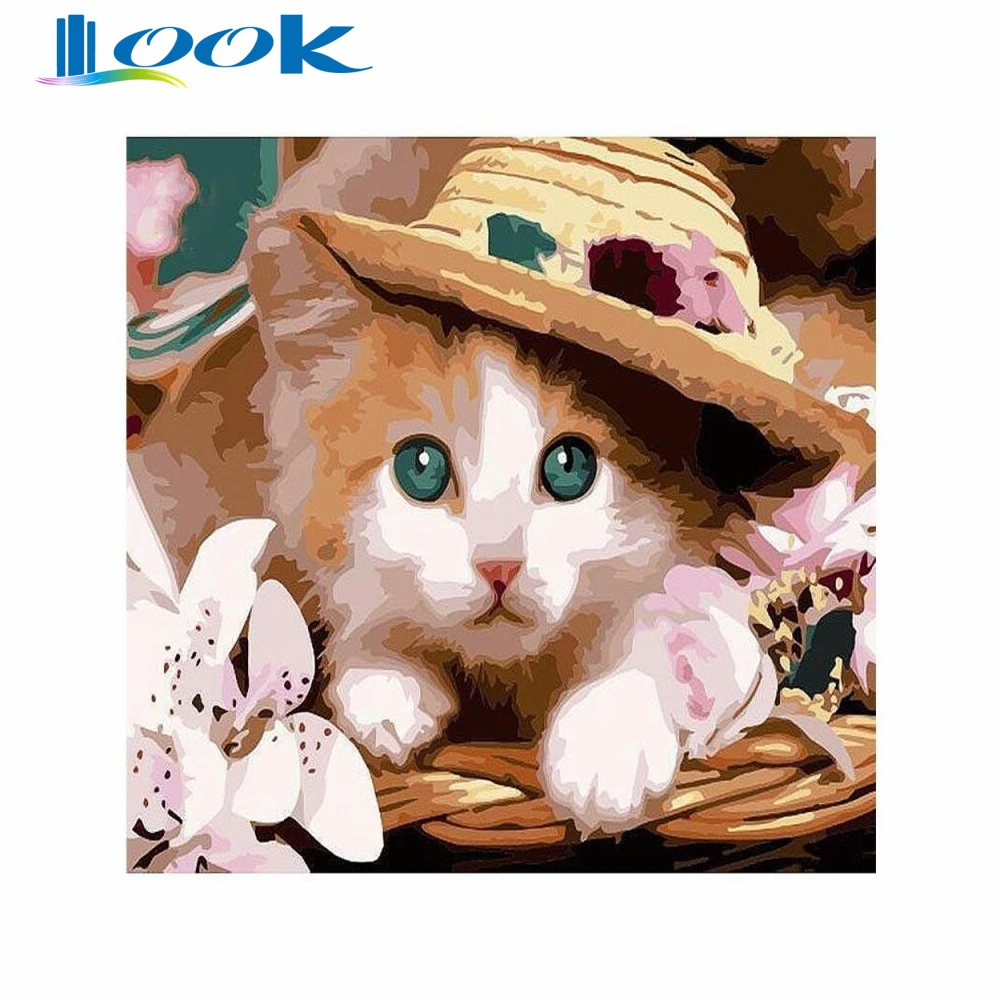DIY Digital Oil Painting By Numbers Cat Color Kit Paint on Canvas with Wooden Frame for Children Gift Home Decoration Pictures | Дом и сад
