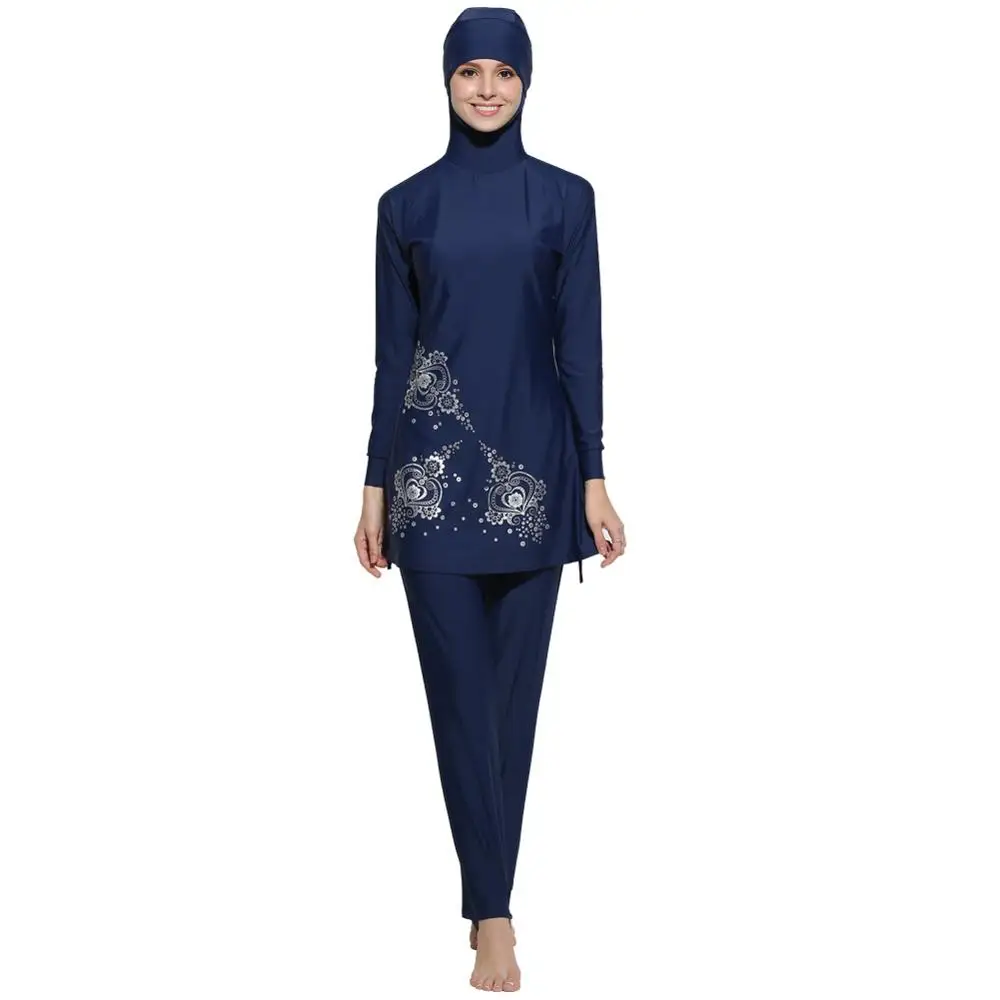 Скромный полный Мусульманский купальник плюс размер женский пляжный купальник костюм Буркини для мусульманских девочек Проводная прокладка бесплатно - Цвет: blue