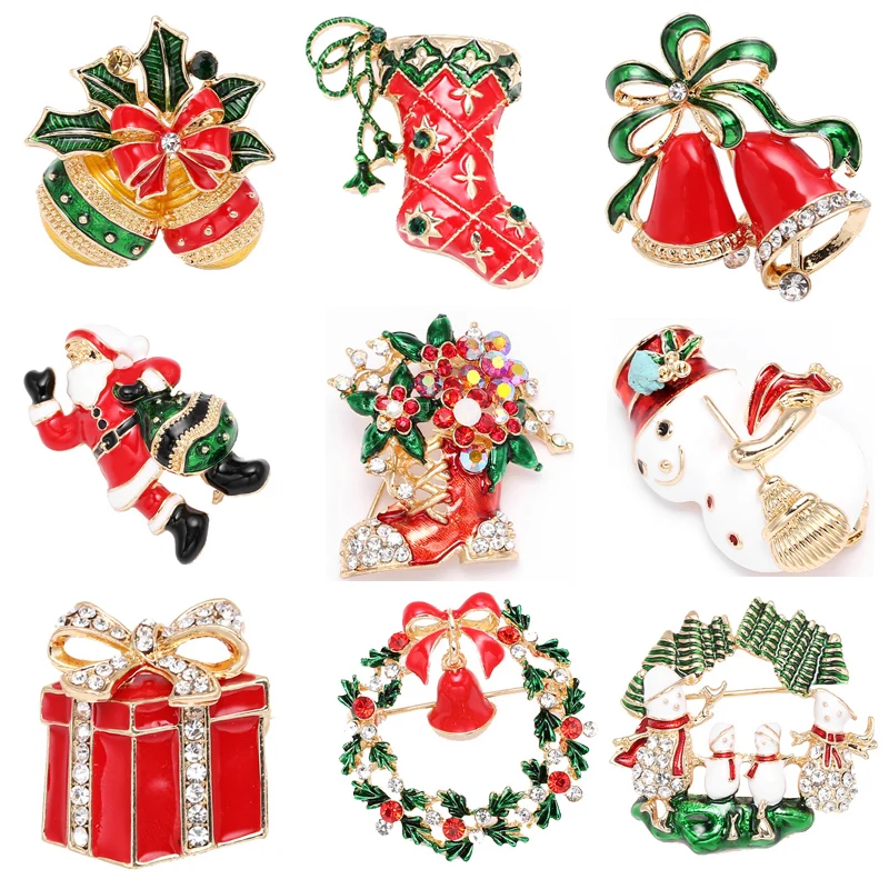 Boosbiy рождественские эмалированные чулки Снеговик Санта, дерево, брошь на булавке рождественские подарки для женщин и мужчин броши подвеска с прозрачными стразами