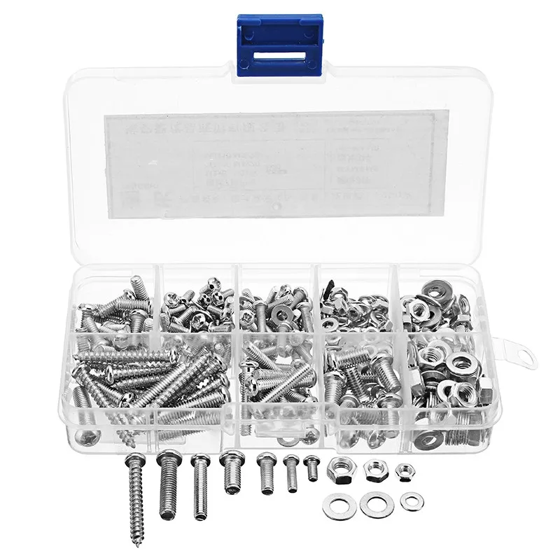 

MXSP1 M3/M4/M5 Stainless Steel Phillips Round Head Screws Nuts Washers Assortment Kit Fastener Hardware High Quality