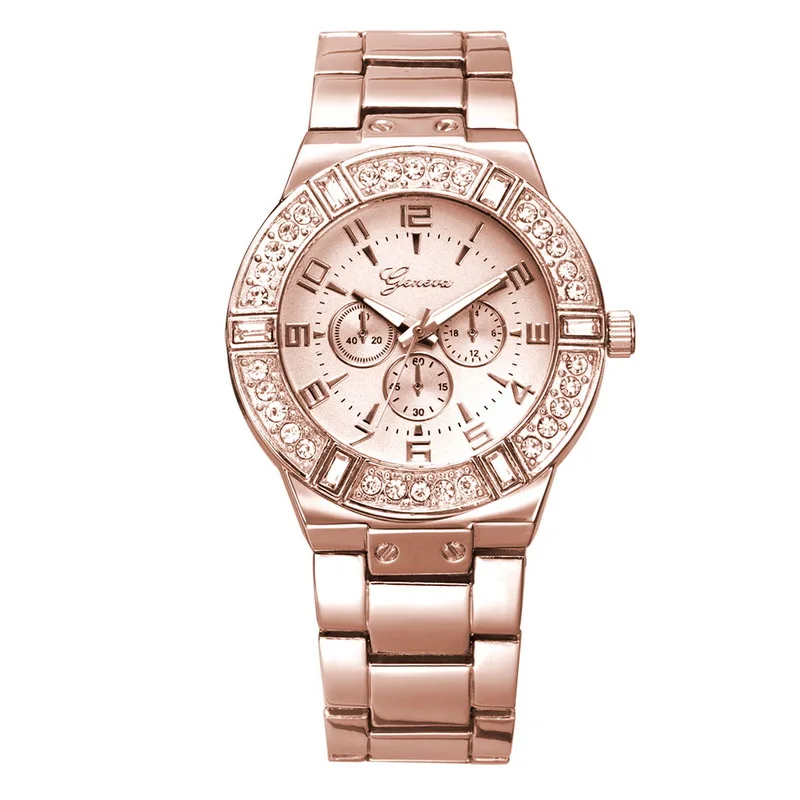Wholesale 8018 Women Rhinestone Geneva Watches Alloy Shiny Metal