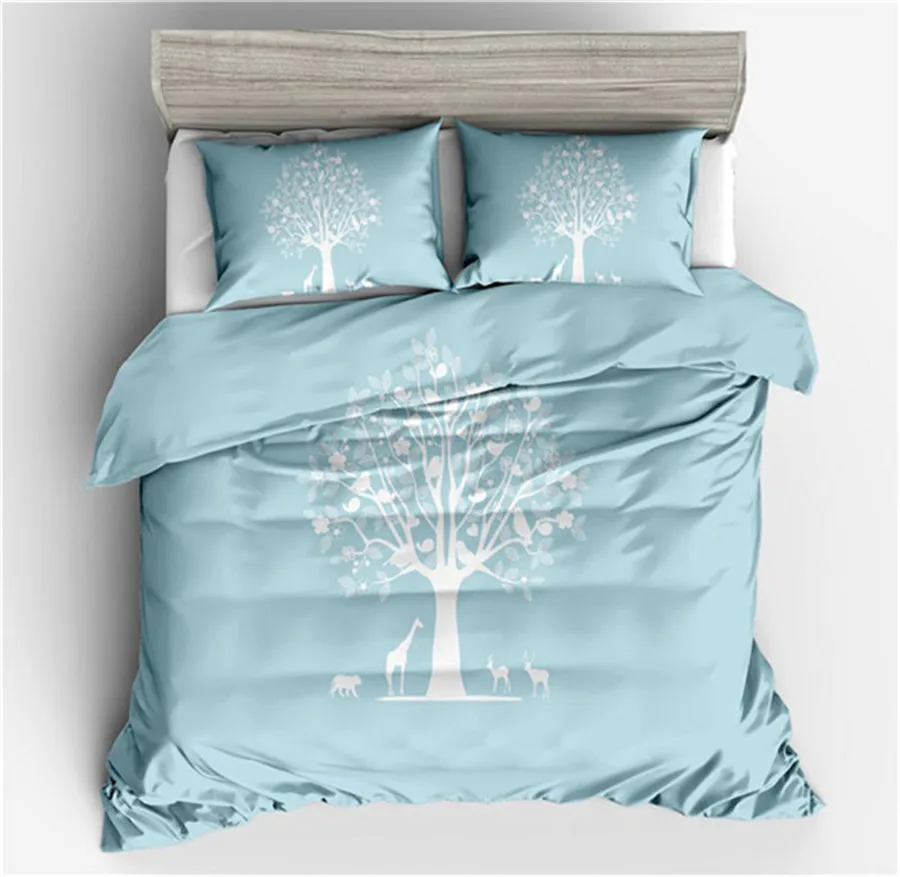 

home ornament fresh fashion Cartoon tree Deer 3d blue print high quality fabric duvet cover bedding set pillow case full size