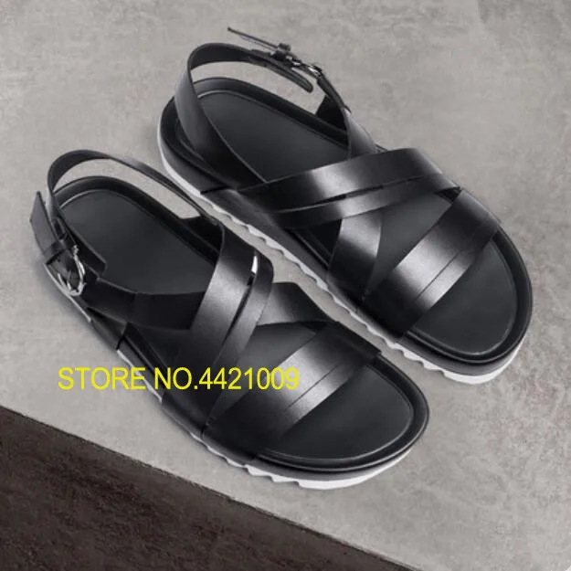 

Fashion Mens Summer Italian Leather Casual Shoes Sandals 2018 Black Cozy Sandals Flats Mujers Male Cool Sandals Beach Shoes