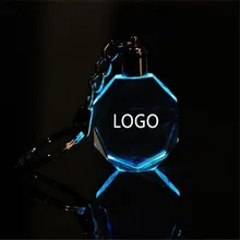 Customized Fashion Laser Engraving LOGO Crystal Keychains Octagonal Shaped LED Key Chain for Wedding Xmas Birthday Gifts